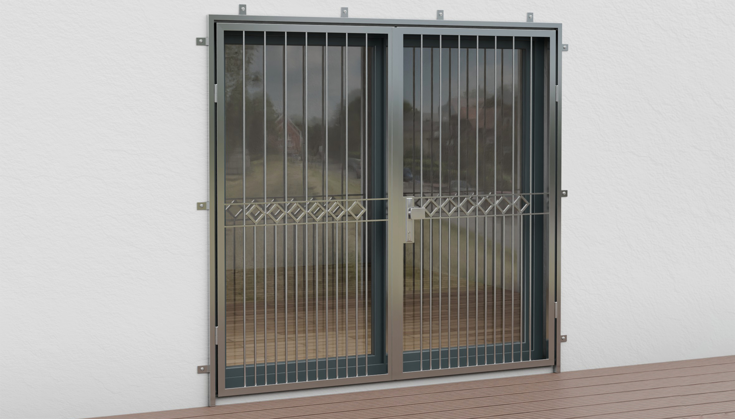 Porte grillagée en acier inoxydable à 2 battants série Karo