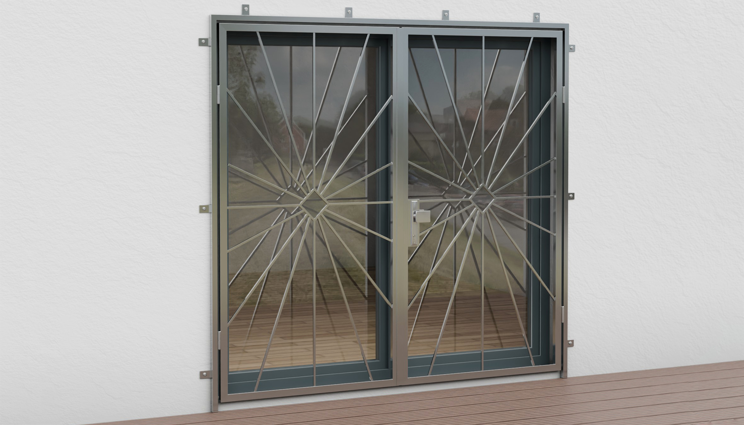 Porte grillagée en acier inoxydable, pare-soleil à 2 battants