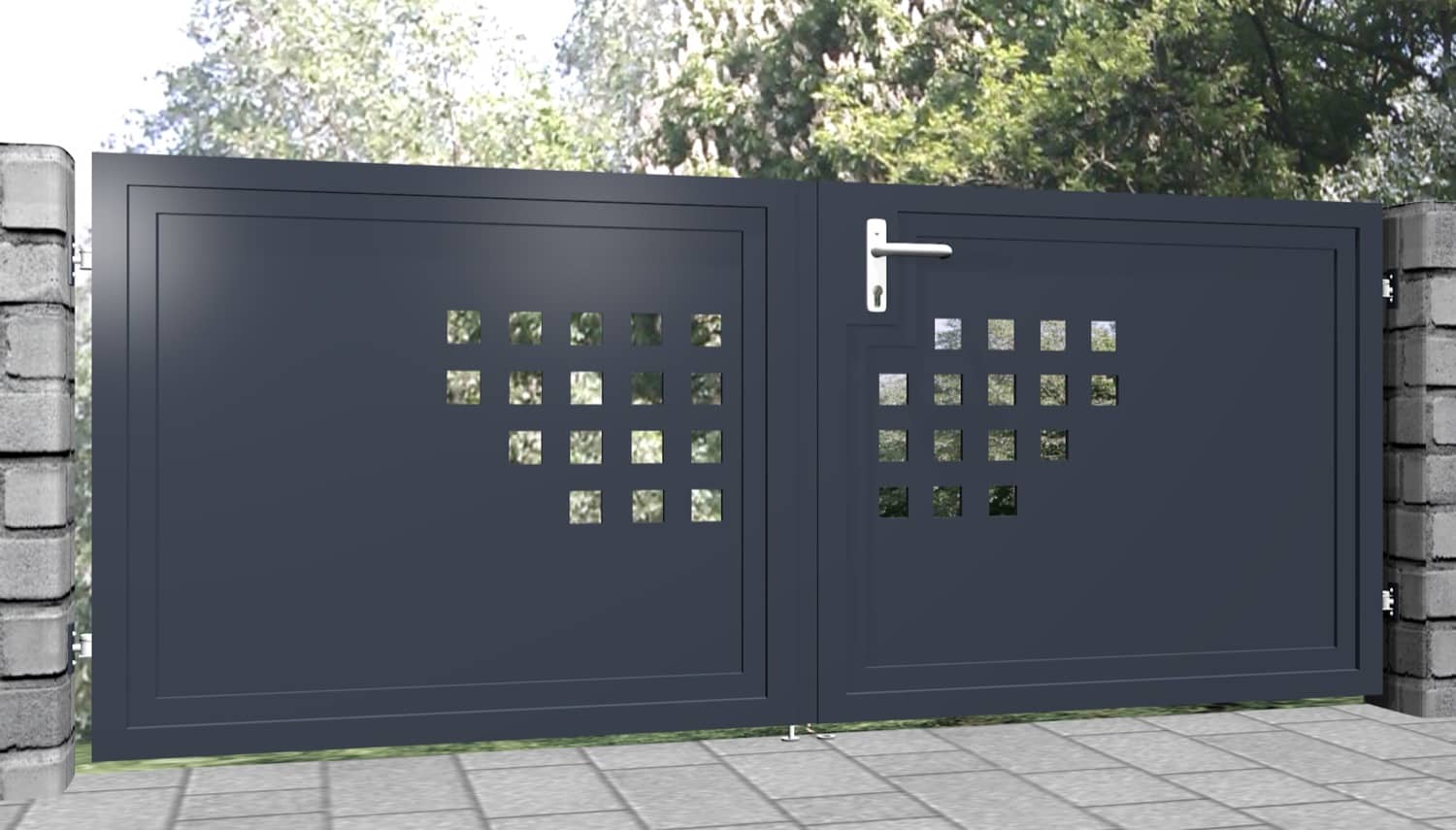 Portail de jardin brise-vue, tôle perforée en aluminium, demi-cercle à