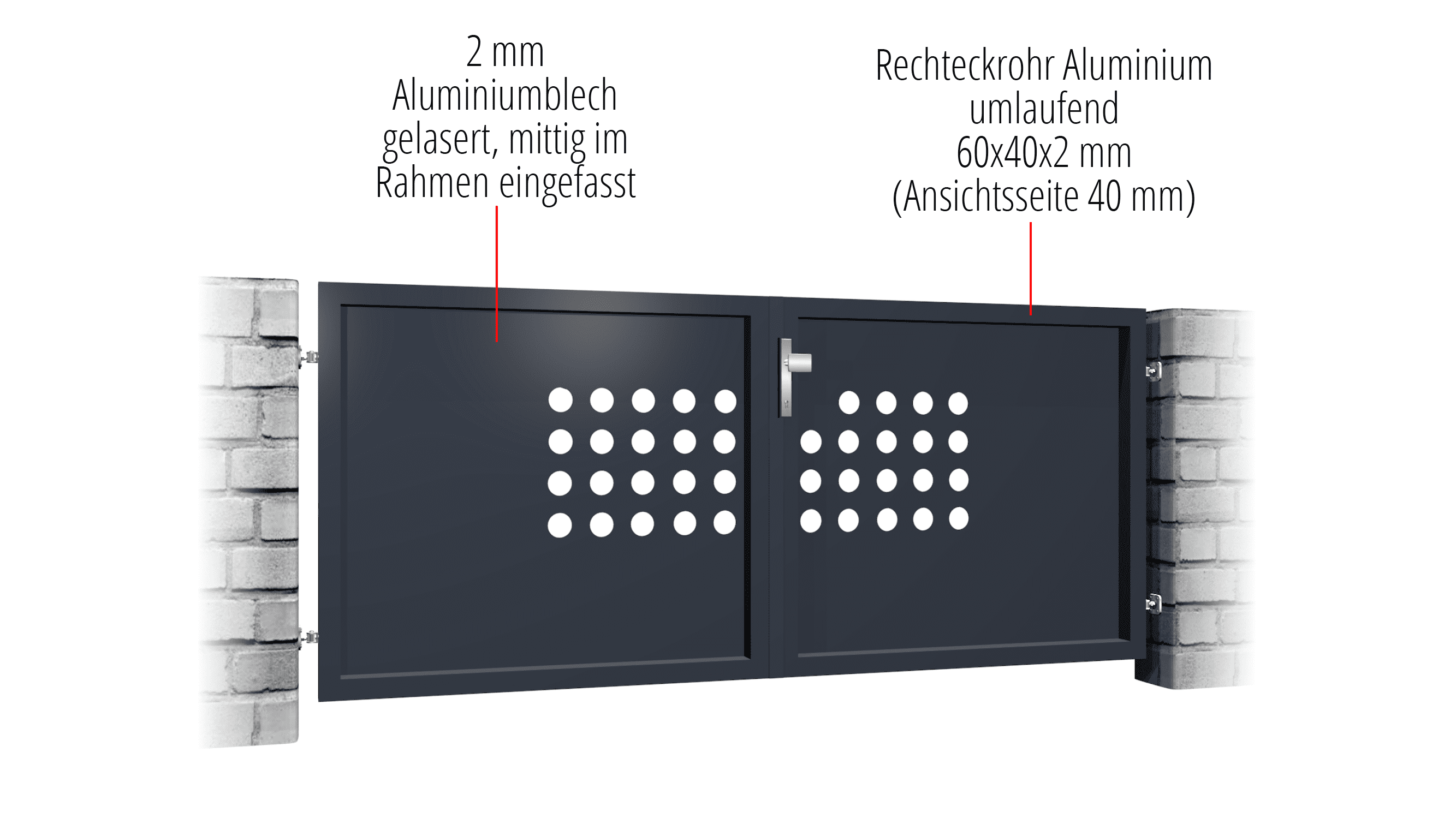 Portail de jardin en aluminium, brise-vue à 2 battants RLR, GE