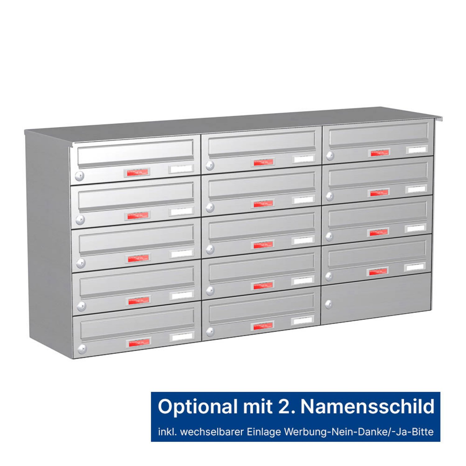 Briefkastenanlage | Aufputz | 14-fach | Waagerecht | Edelstahl