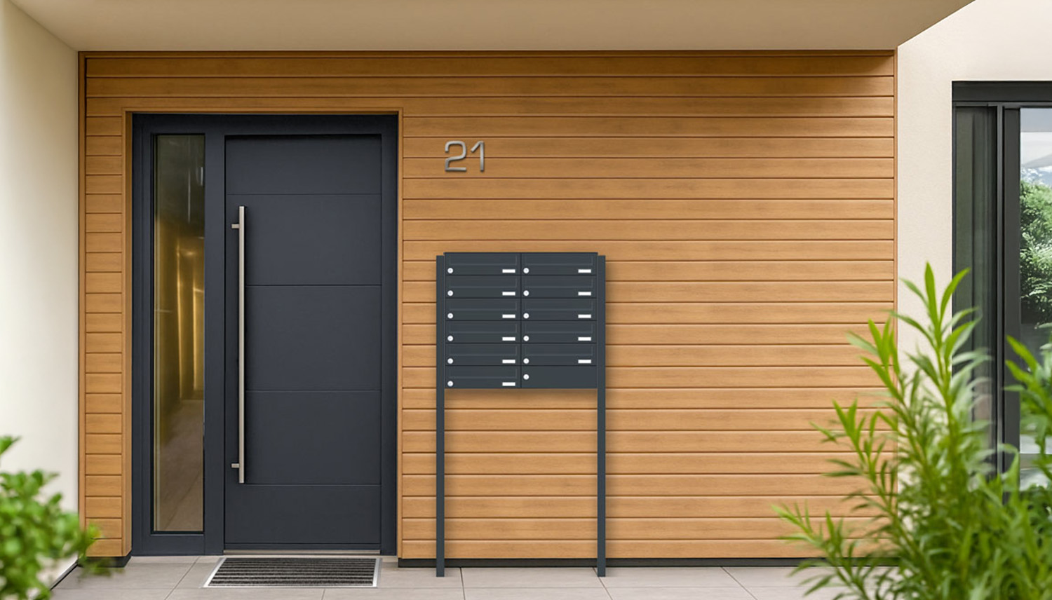 Briefkastenanlage | Freistehend | 11-fach | Waagerecht | Farbe