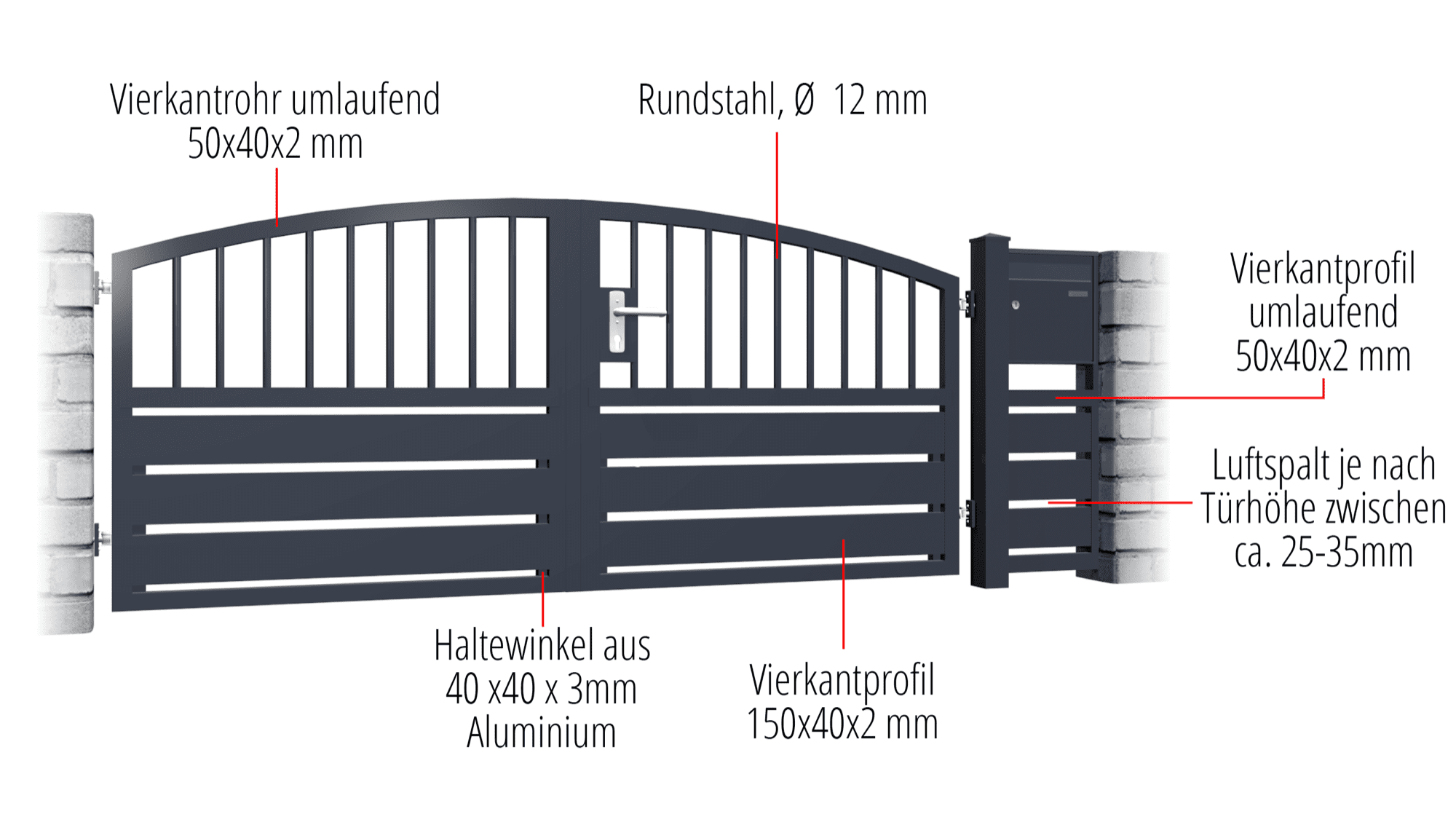 Portail de jardin aluminium brise-vue à 2 battants KSV 1, OB, BK