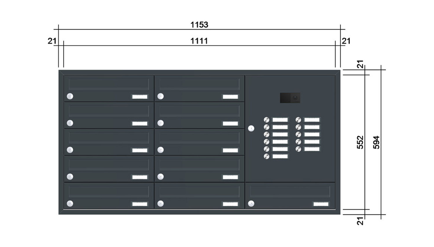 Briefkastenanlage | Unterputz | 11-fach | Waagerecht | Audio | Video | Farbe