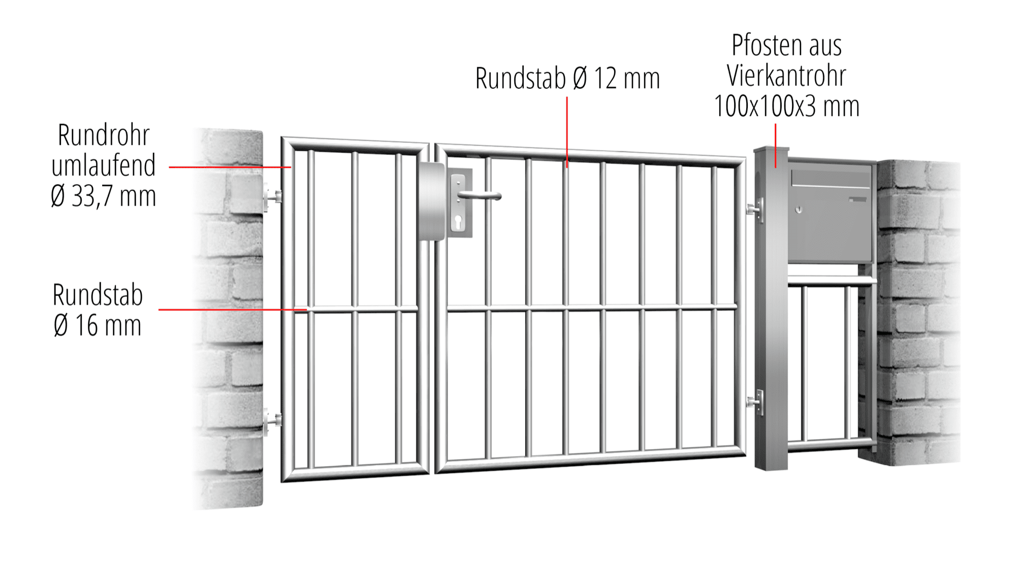 Portillon de jardin en acier inoxydable barre verticale à 2 battants, GE, BK