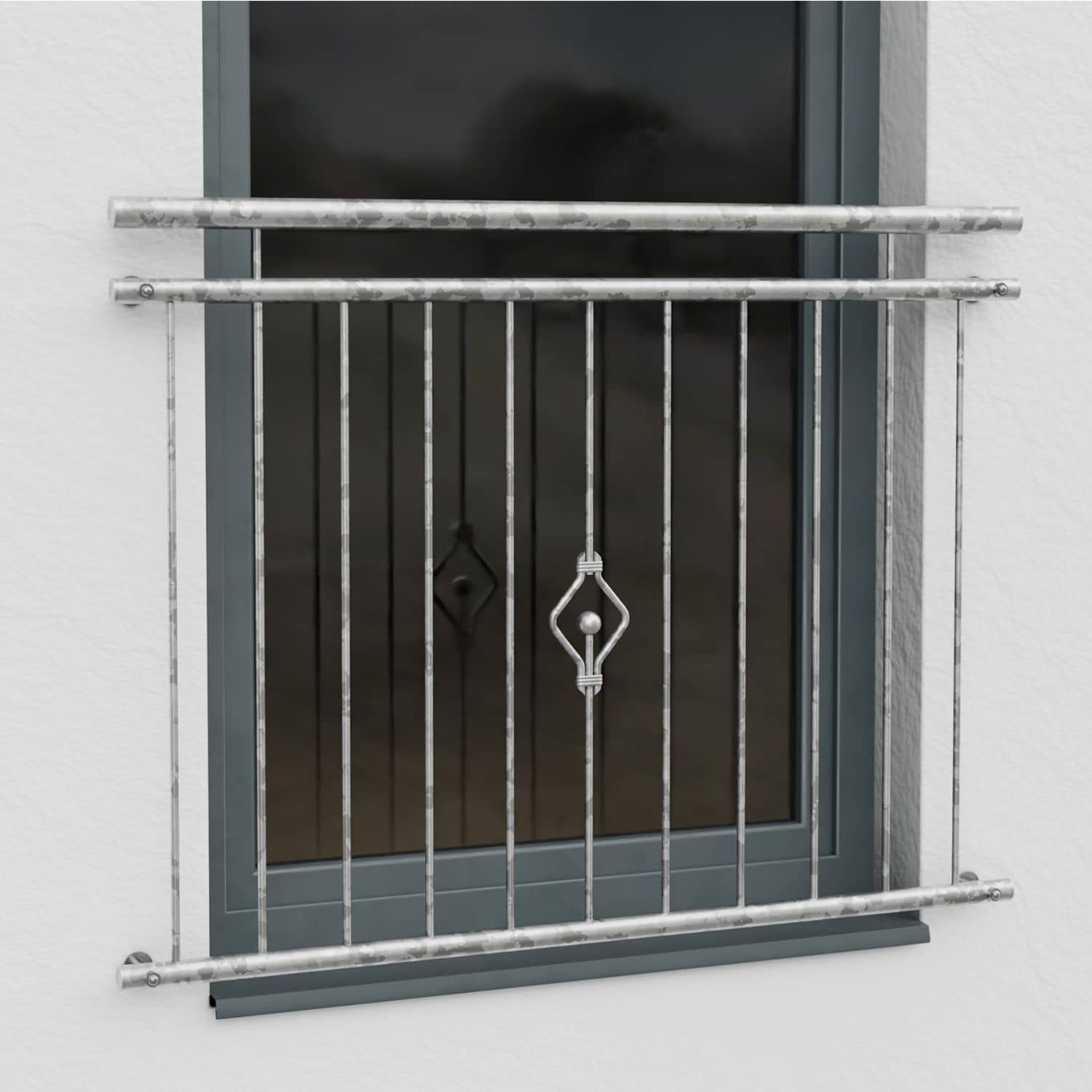 Balcon à la française en acier galvanisé ornement de boule 