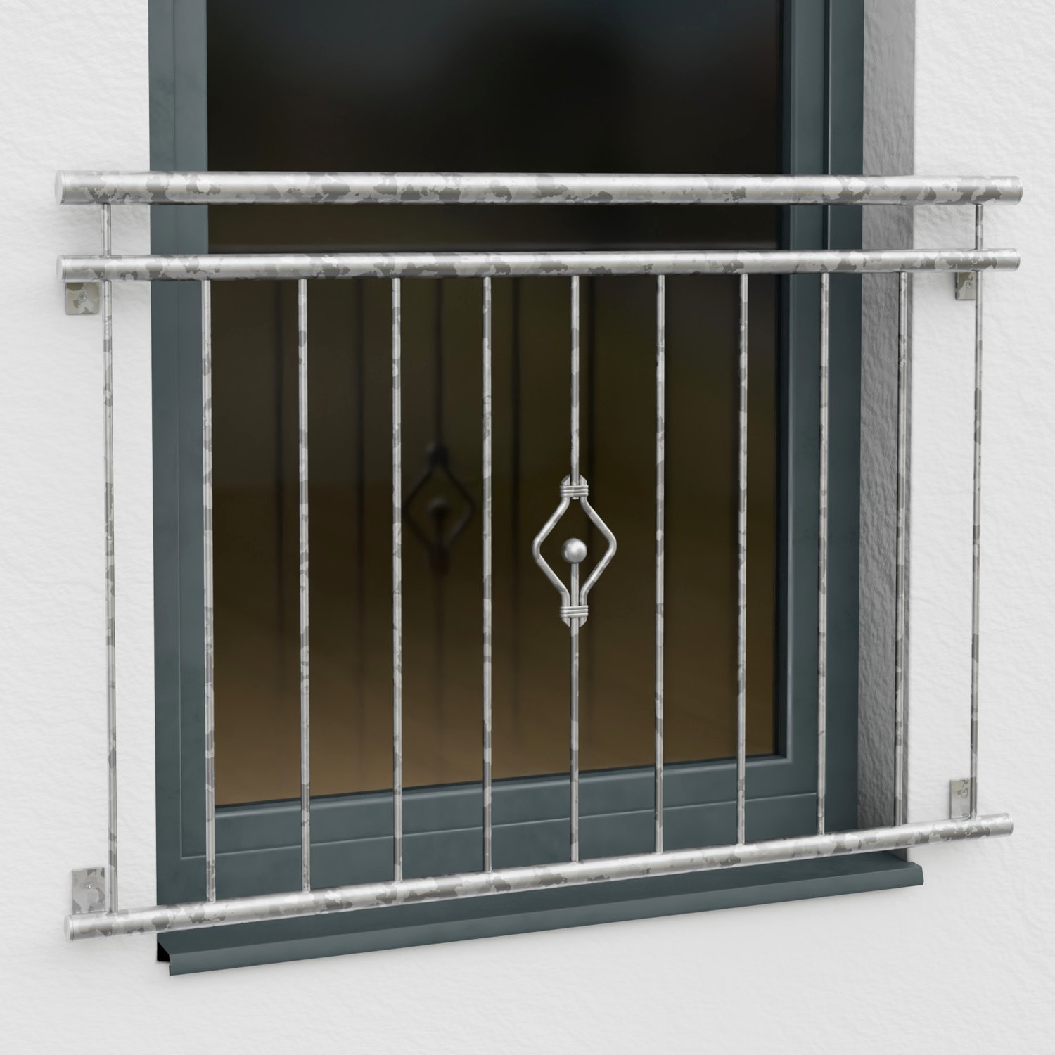 Balcon à la française en acier galvanisé ornement de boule 