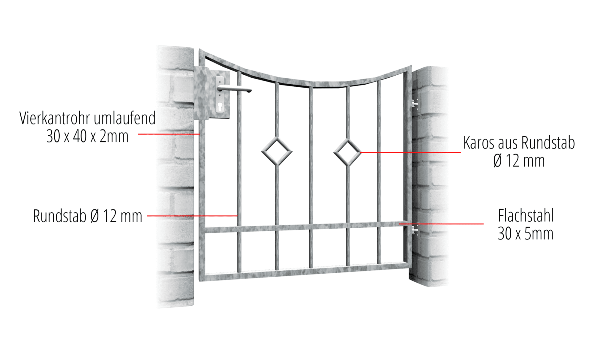 Portillon de jardin en acier galvanisé, barre de contrôle à 1 battant, UB