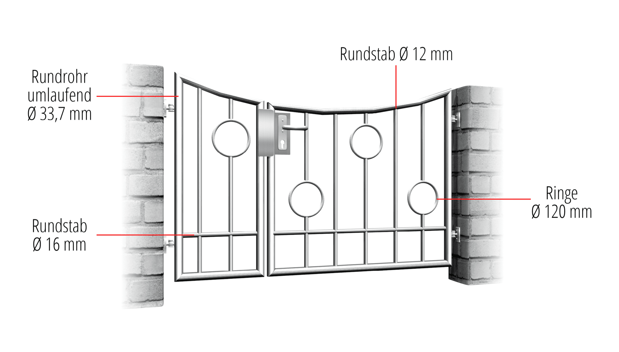 Portillon de jardin Barre circulaire à 2 battants en acier inoxydable, UB