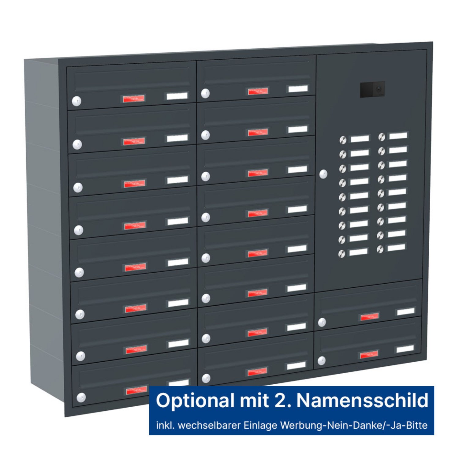 Briefkastenanlage | Unterputz | 18-fach | Waagerecht | Audio | Video | Farbe
