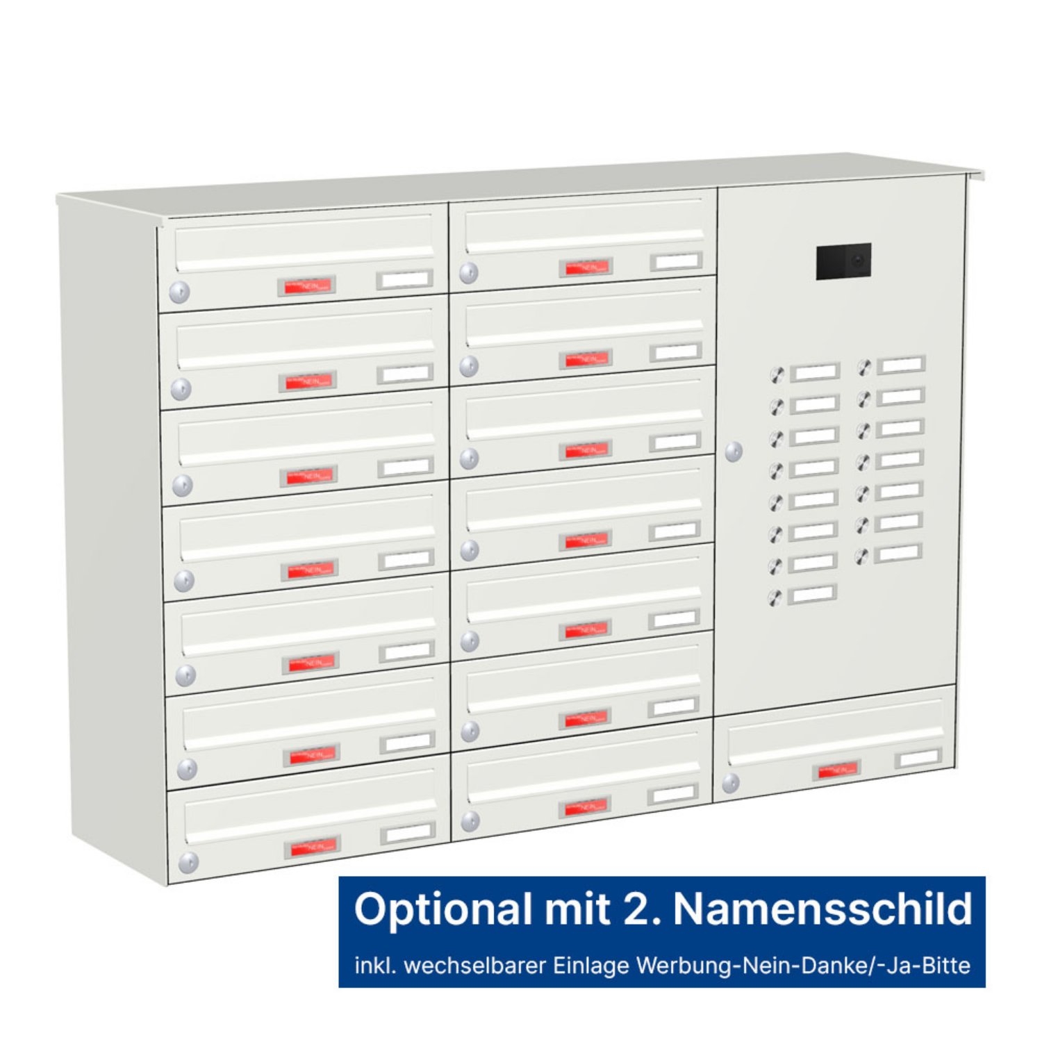 Briefkastenanlage | Aufputz | 15-fach | Waagerecht | Audio | Video | Farbe