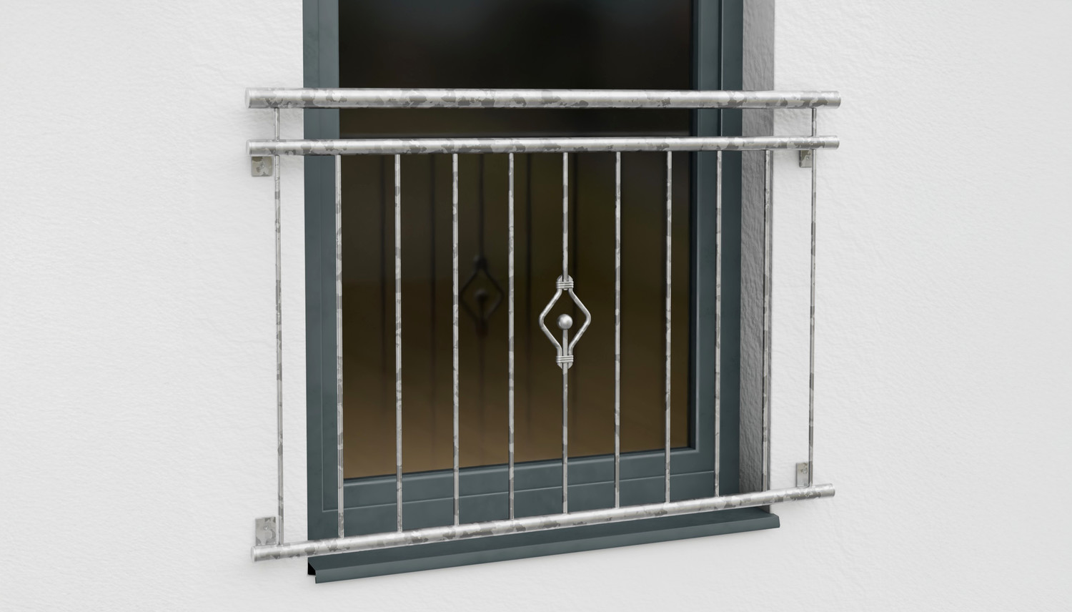 Balcon à la française en acier galvanisé ornement de boule 