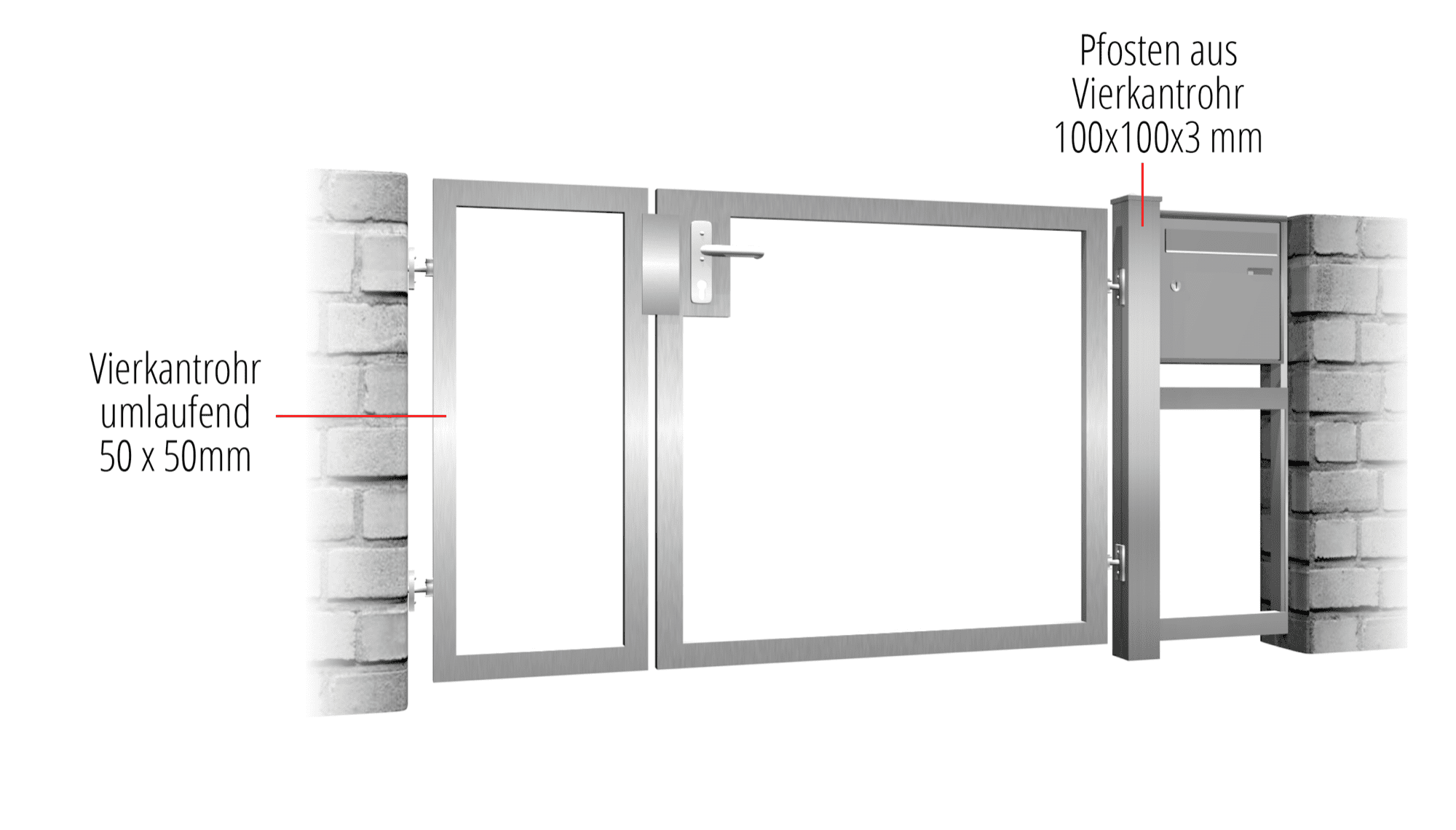 Portillon de jardin en acier inoxydable à 2 battants avec remplissage propre, GE, BK