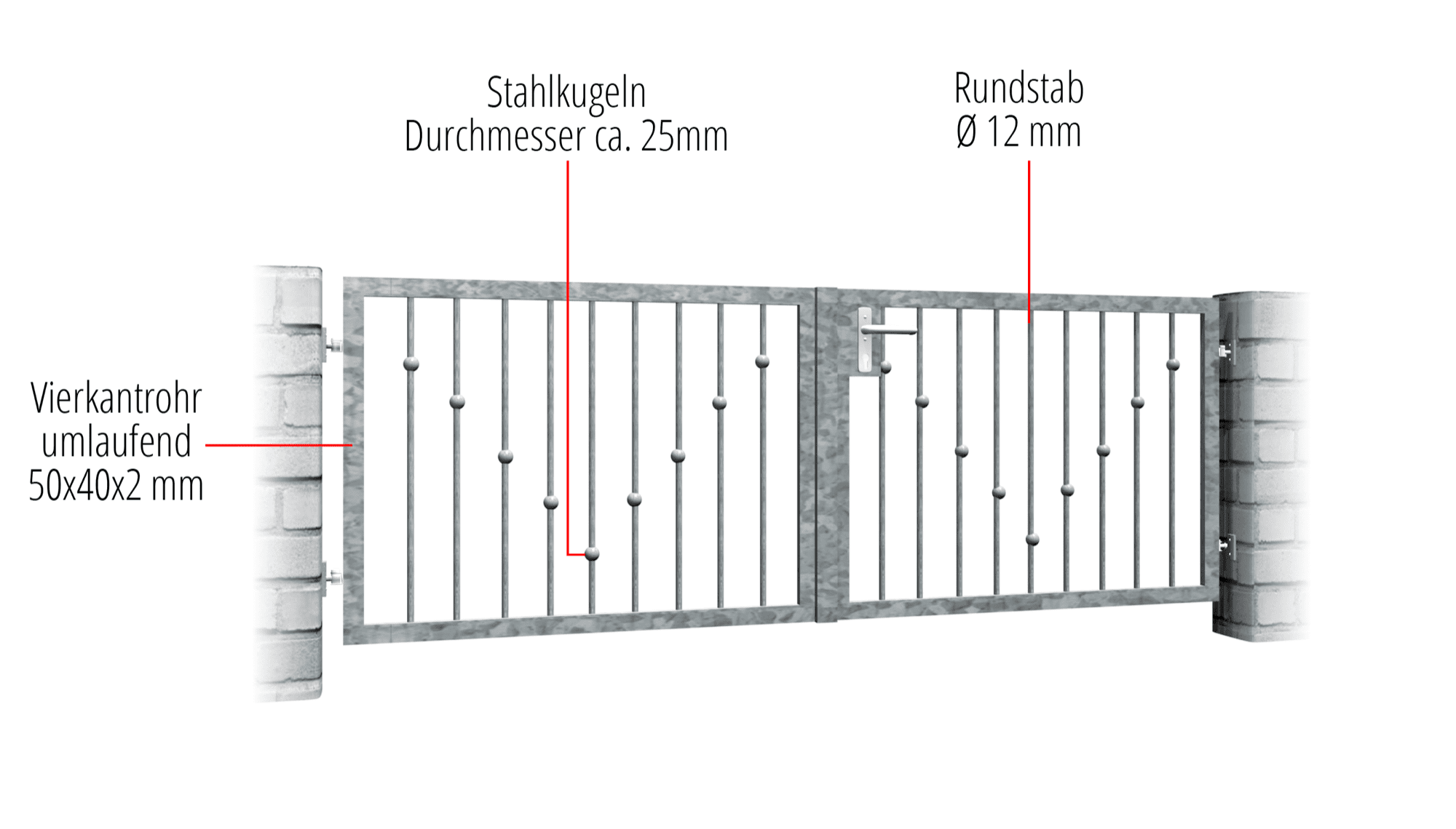 Portail de jardin galvanisé à 2 battants, boules en V, GE