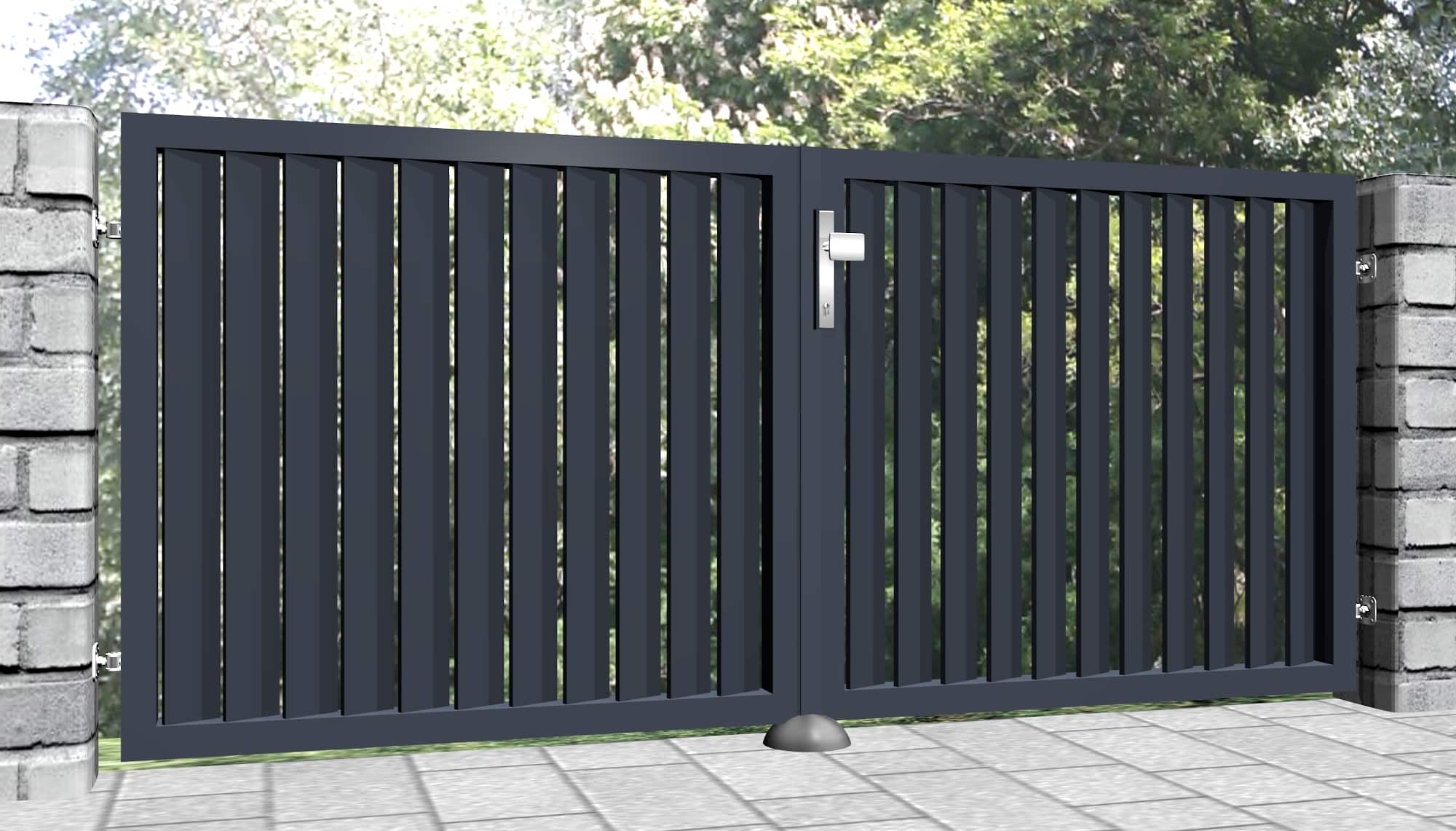 Portail de jardin en aluminium, brise-vue à 2 battants lamelles vertical biais, GE