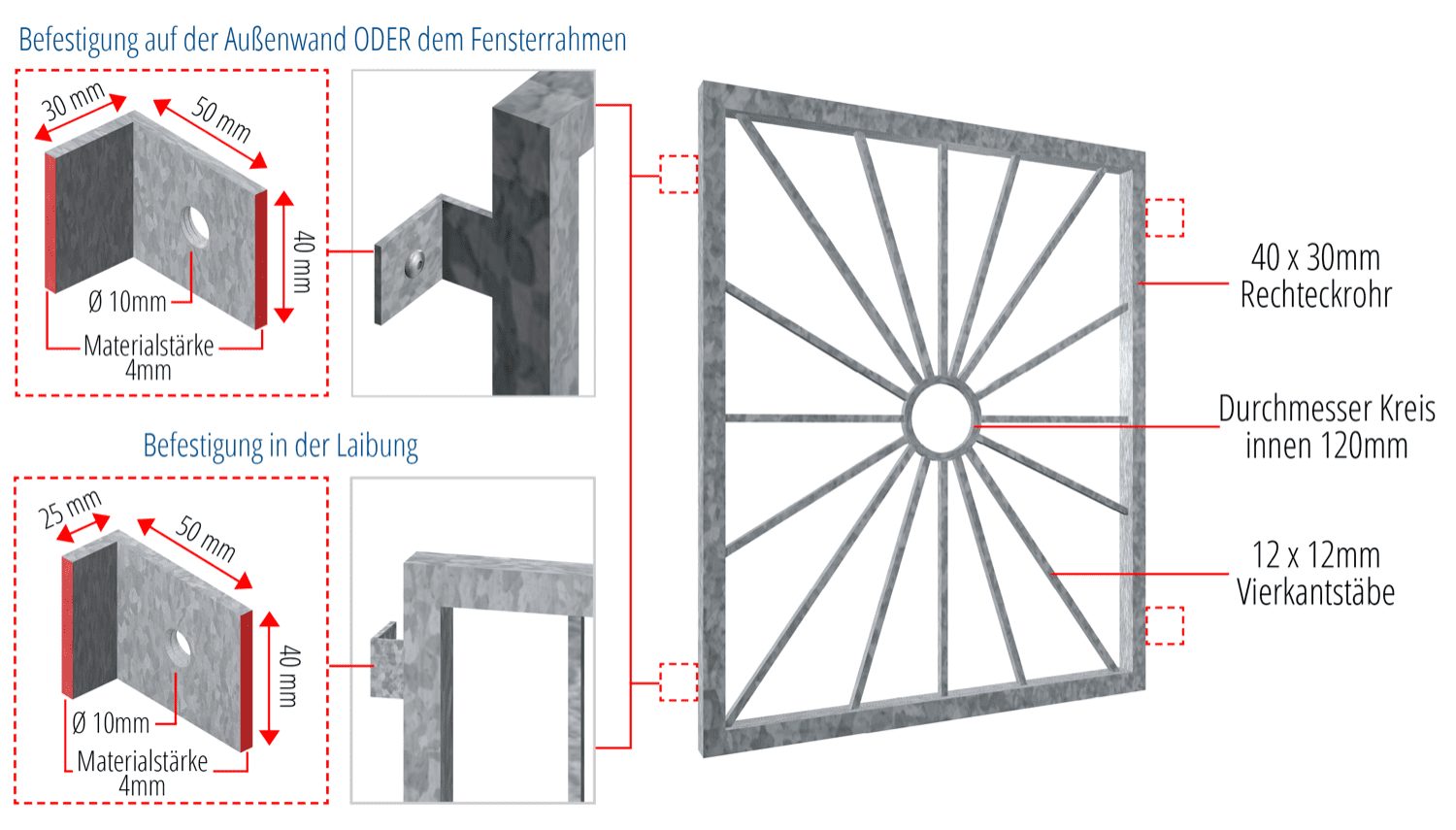 Grille de défense pour fenêtres en acier galvanisé cercle solaire