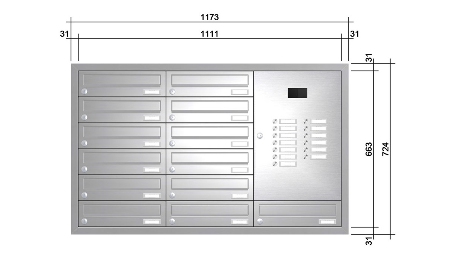 Briefkastenanlage | Unterputz | 13-fach | Waagerecht | Audio | Video | Edelstahl
