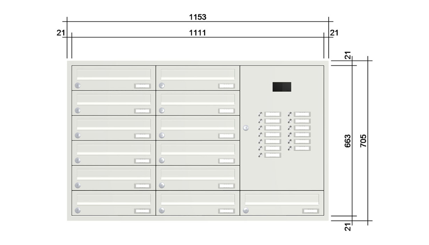 Briefkastenanlage | Unterputz | 13-fach | Waagerecht | Audio | Video | Farbe