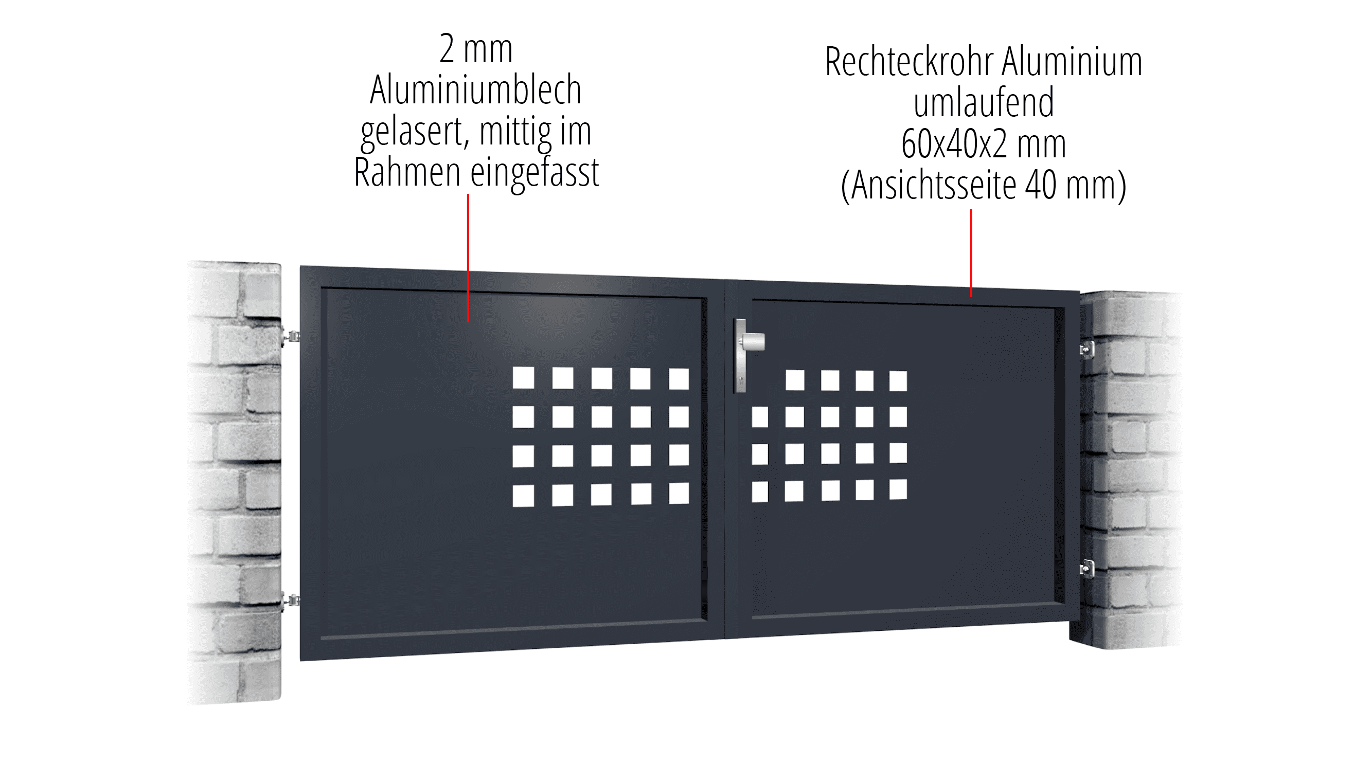 Portail de jardin en aluminium, brise-vue à 2 battants QLR, GE