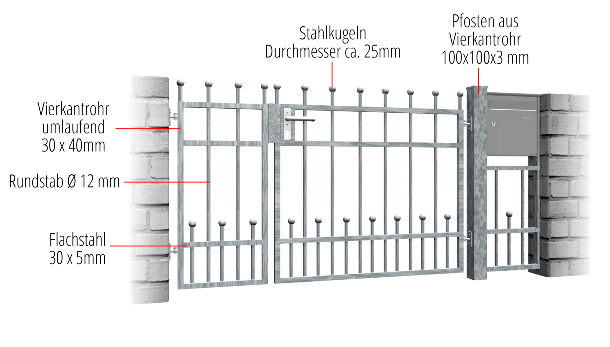 Portillon de jardin en acier galvanisé à 2 battants Bonn, GE, BK