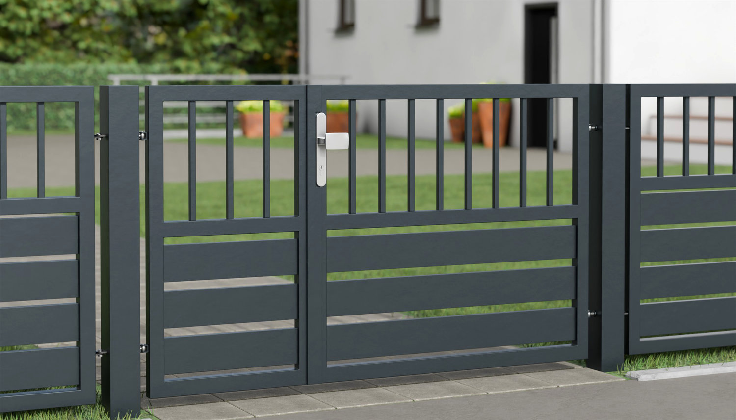 Portillon de jardin en aluminium, brise-vue à 2 battants KSV 1, GE