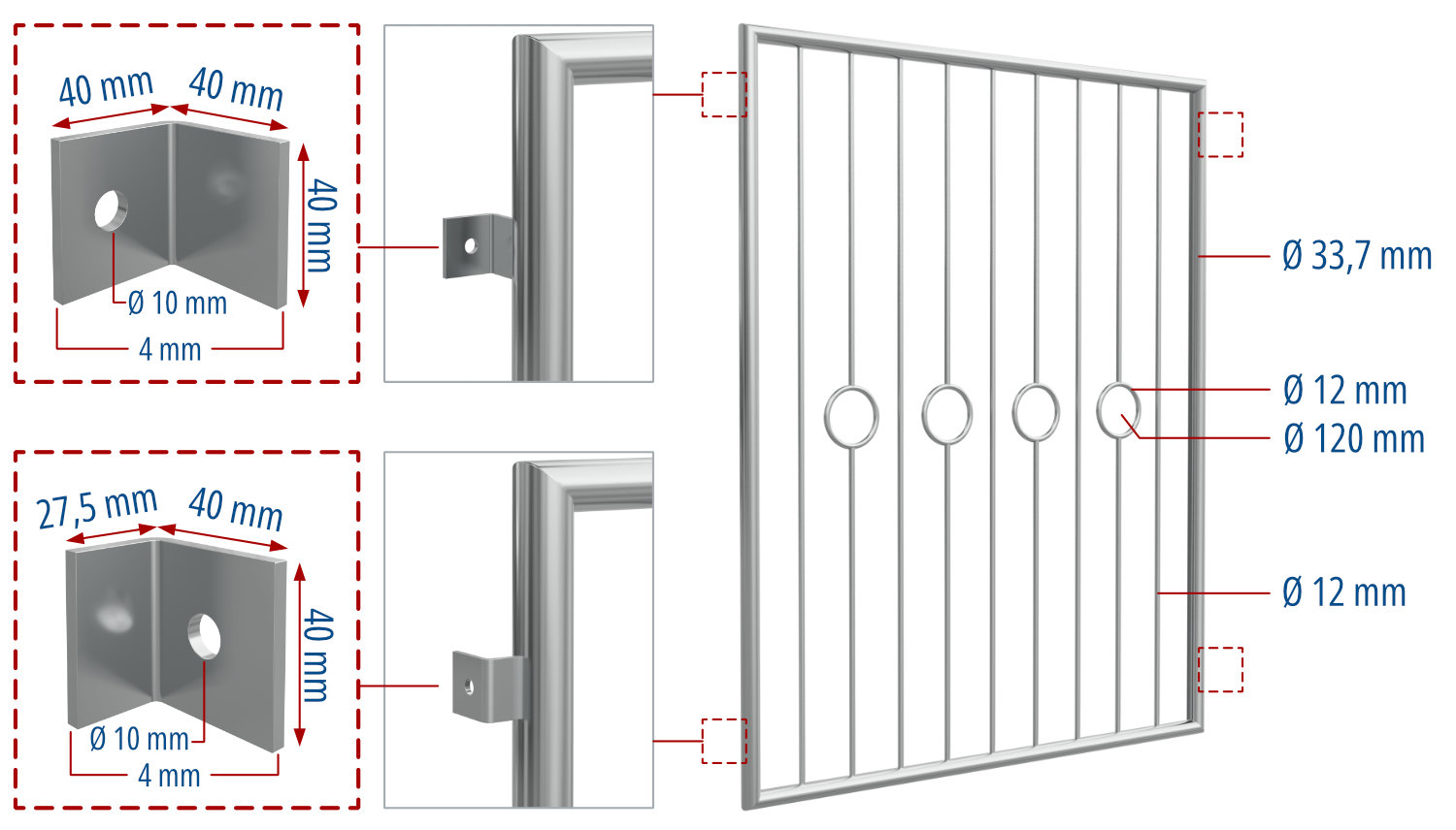 Grille de défense pour fenêtres en acier inoxydable cercle barre 