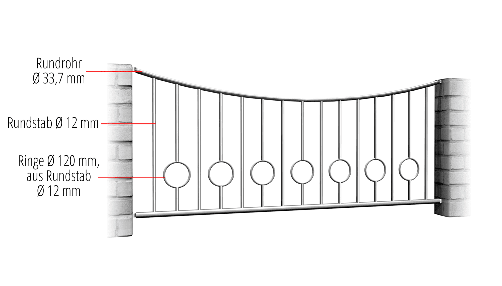 Barre circulaire en acier inoxydable pour clôture de jardin, 2 fonds, UB