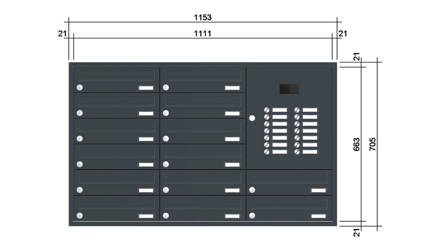 Briefkastenanlage | Unterputz | 14-fach | Waagerecht | Audio | Video | Farbe