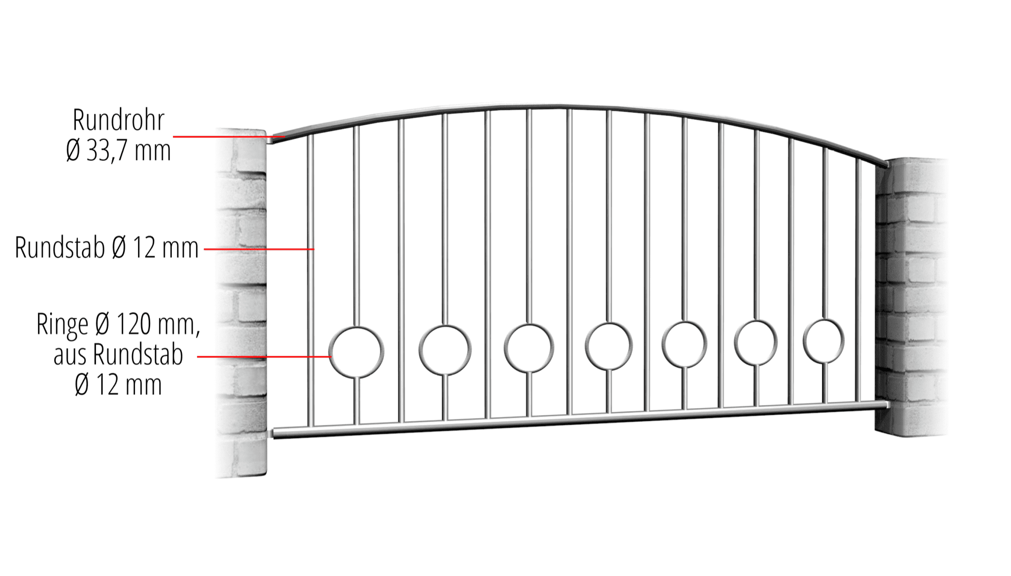 Barrière de jardin en acier inoxydable barre cercle 2 bas, OB