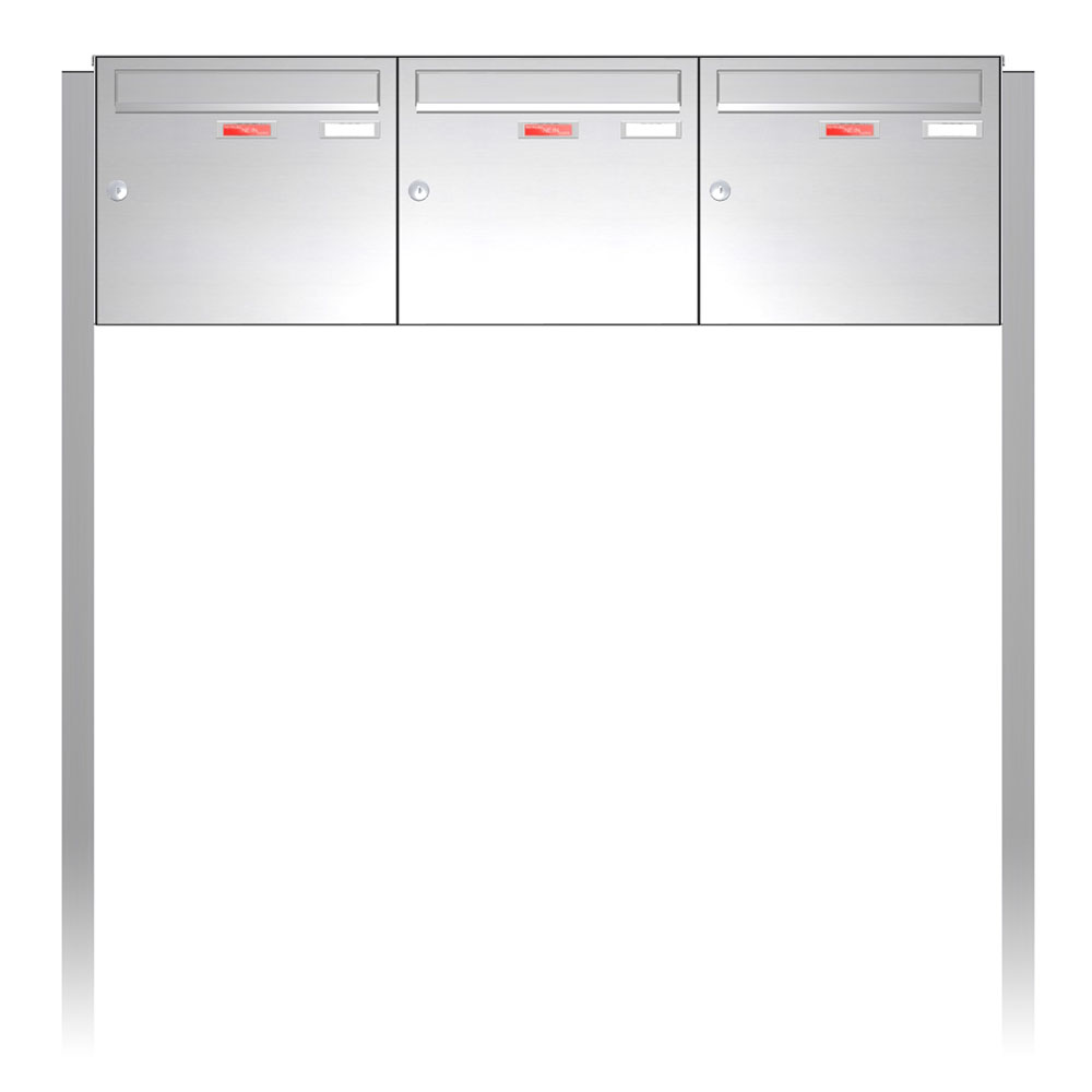 Briefkastenanlage | Freistehend | 3-fach | Senkrecht | Edelstahl