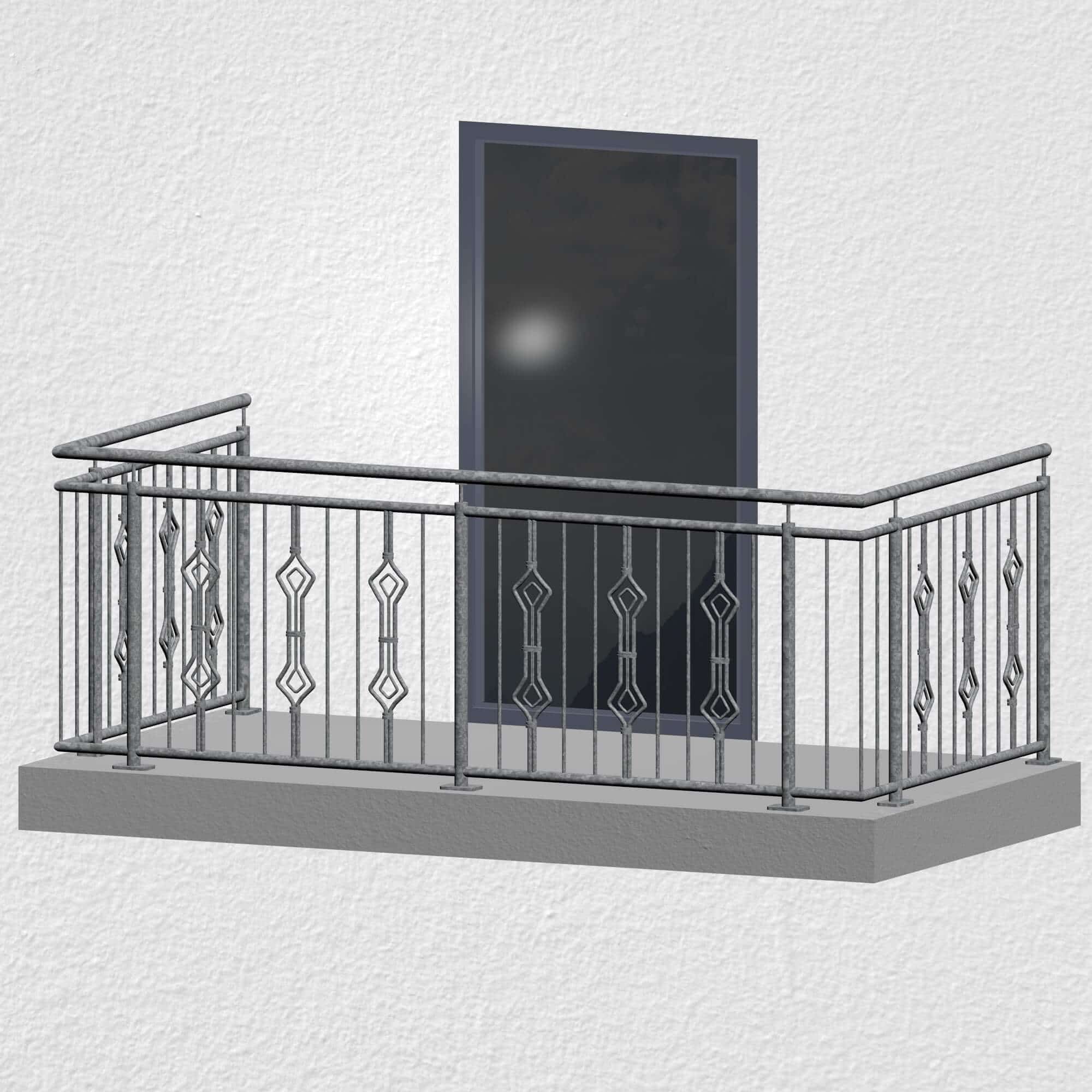 Balustrade de balcon en acier galvanisé sablier triple ornement 