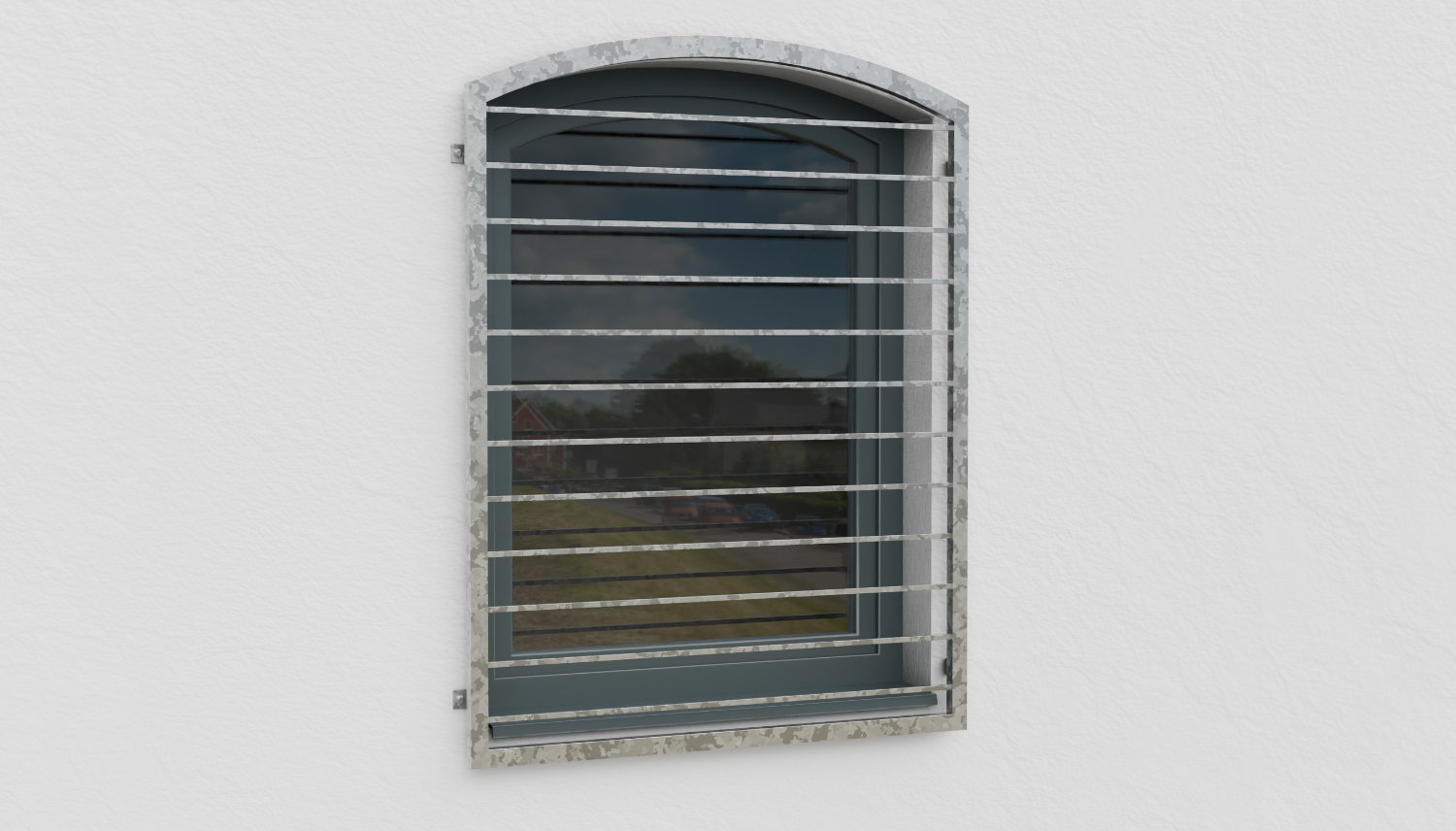 Grille de défense pour fenêtres en acier galvanisé Barre transversale Arc supérieur 