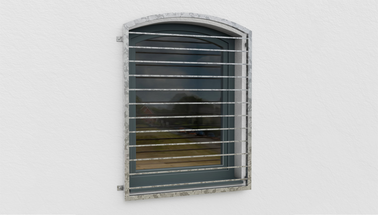 Grille de défense pour fenêtres en acier galvanisé Barre transversale Arc supérieur 