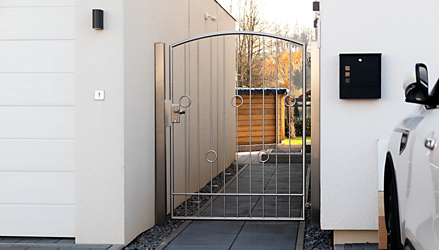 Portillon de jardin en acier inoxydable, barre circulaire à 1 battant, OB