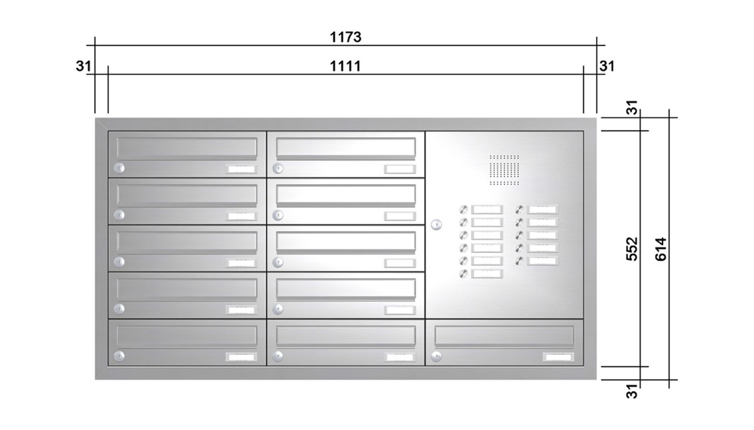 Briefkastenanlage | Unterputz | 11-fach | Waagerecht | Audio | Video | Edelstahl