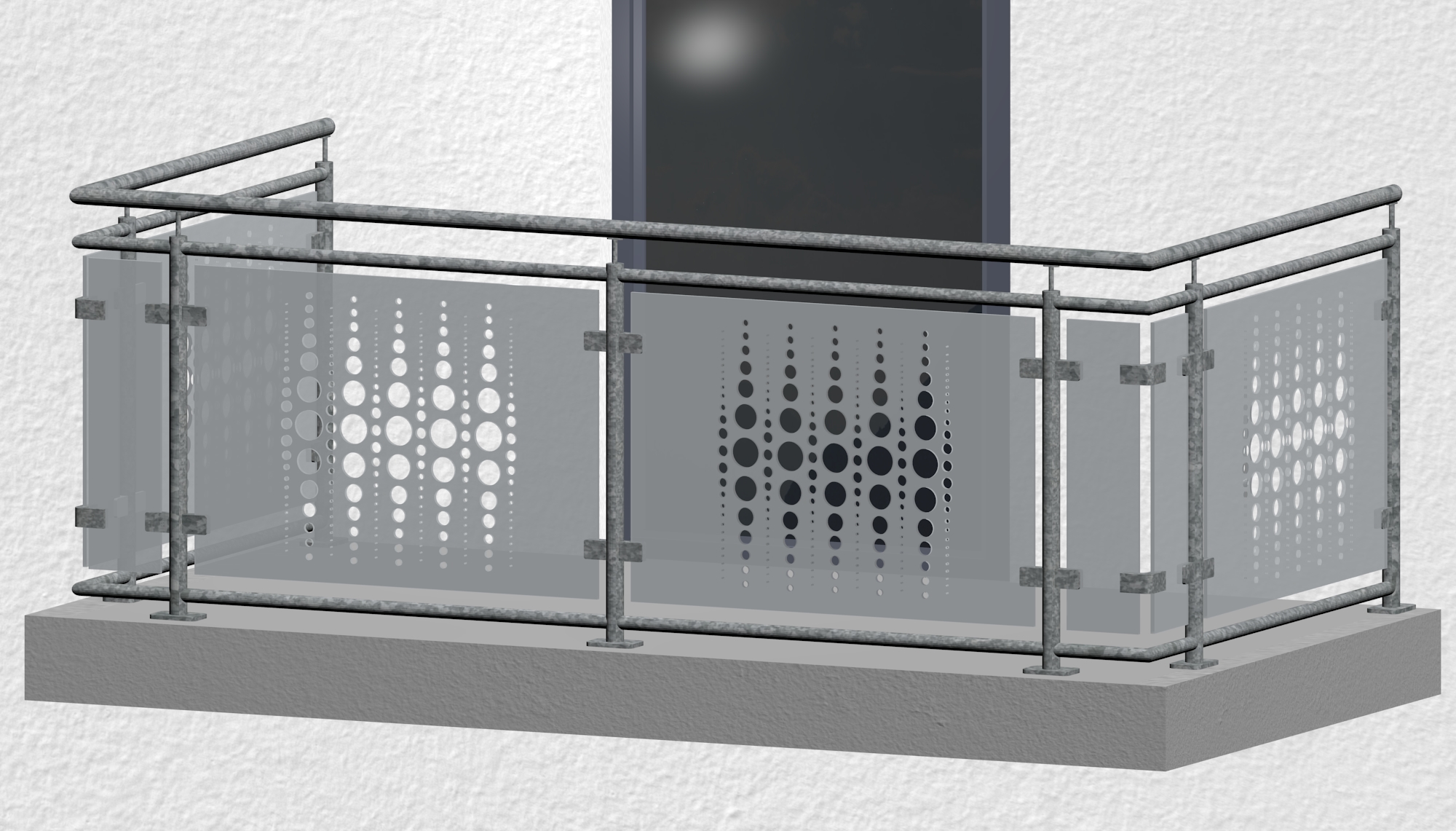Balustrade de balcon en acier galvanisé design verre PE