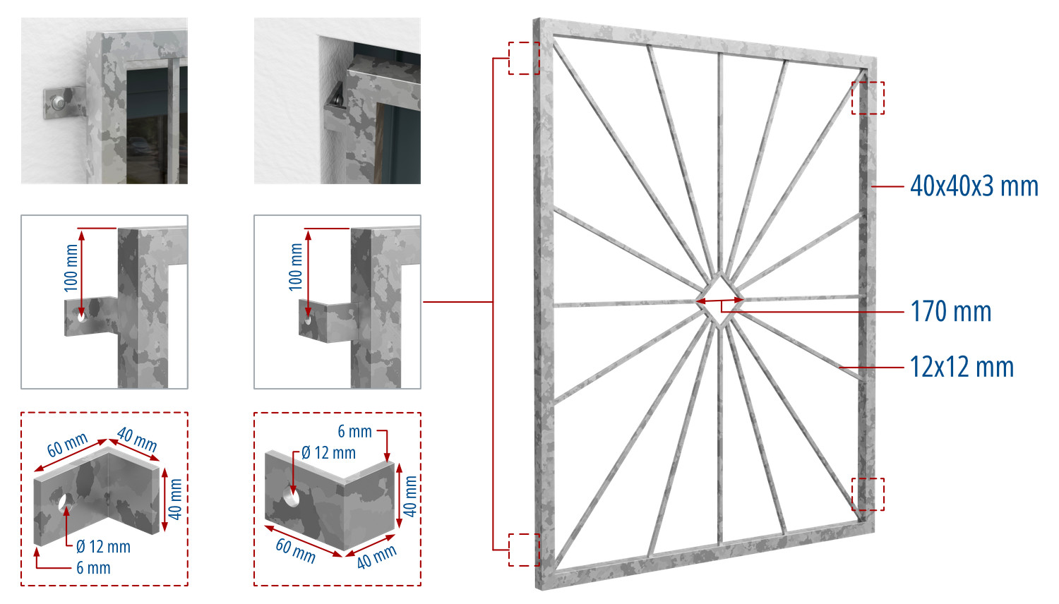 Grille de défense pour fenêtres en acier galvanisé pare-soleil