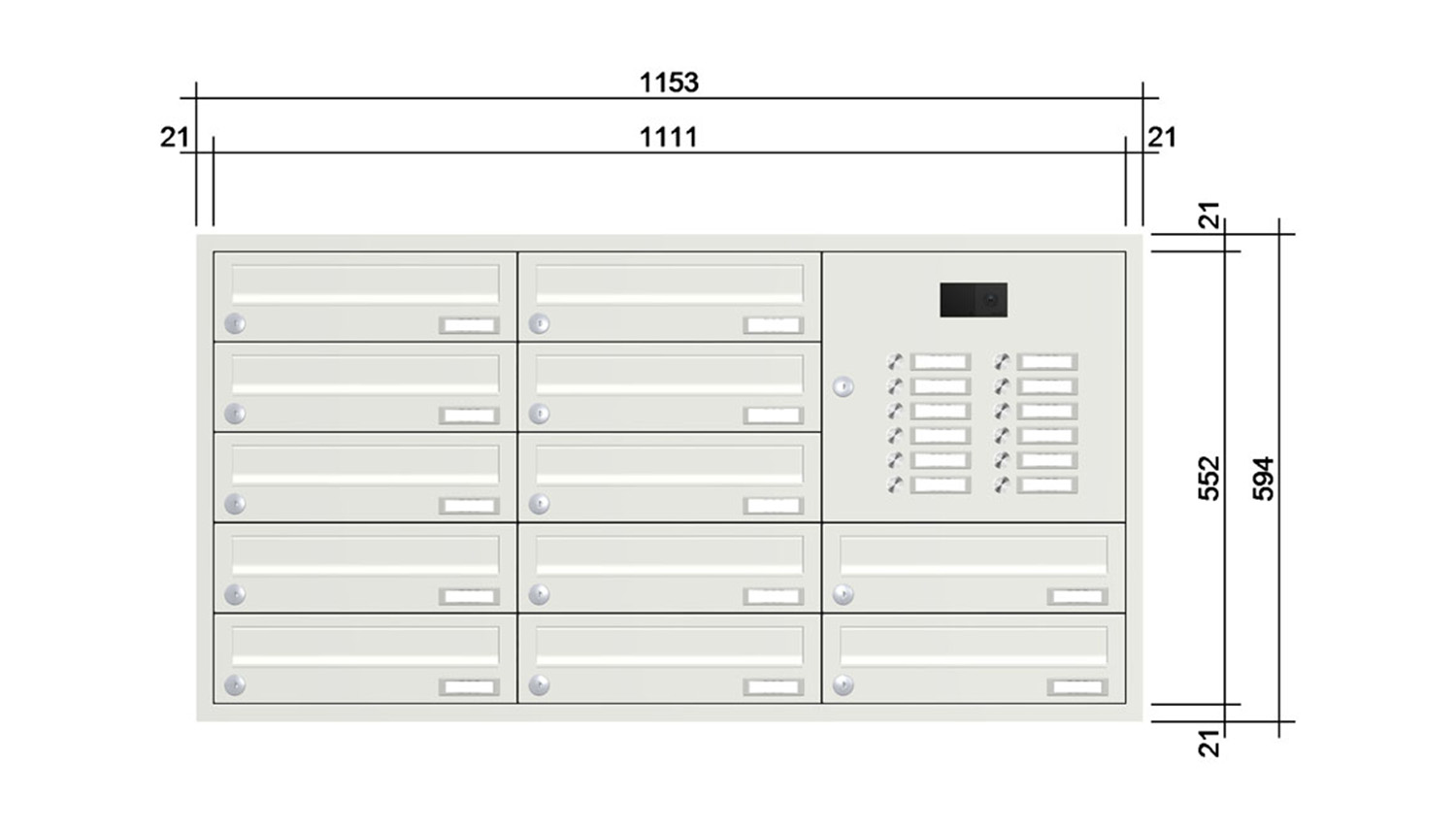 Briefkastenanlage | Unterputz | 12-fach | Waagerecht | Audio | Video | Farbe