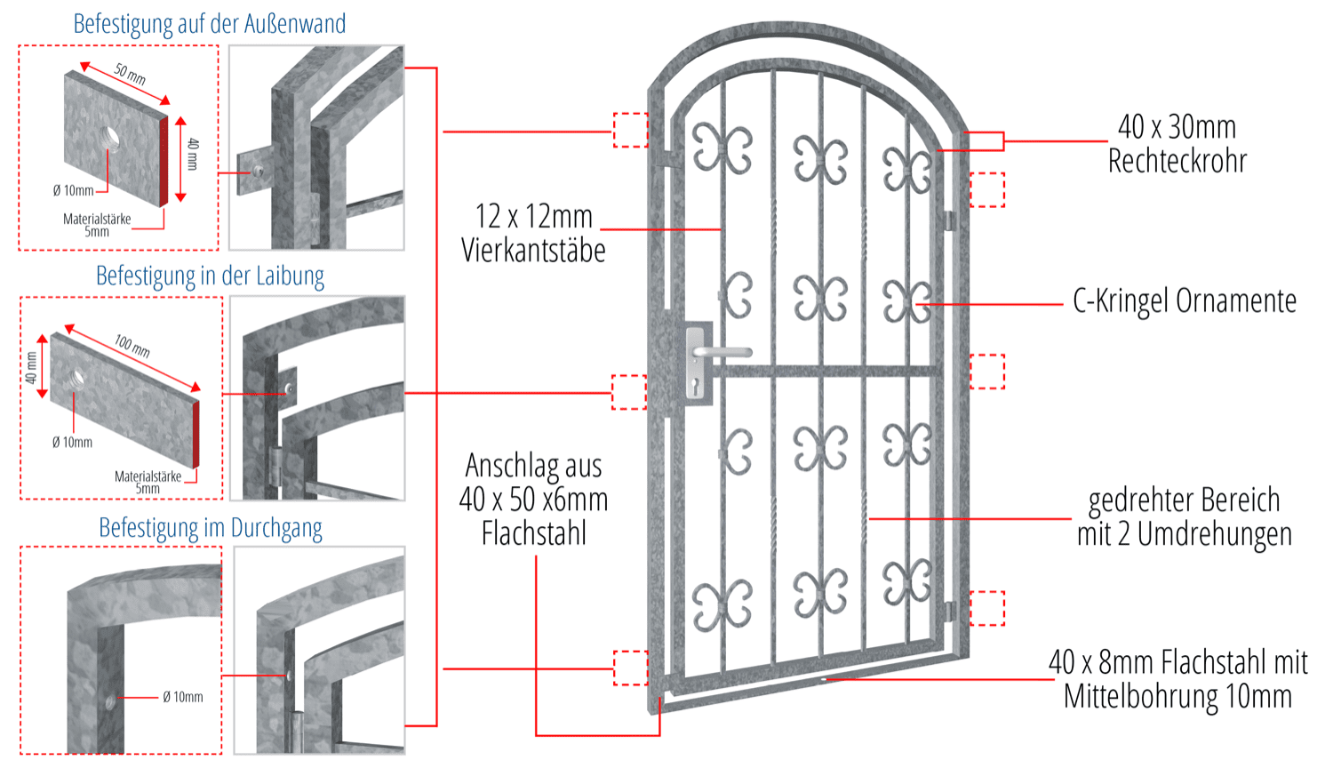 Porte grillagée en acier galvanisé Arc supérieur baroque