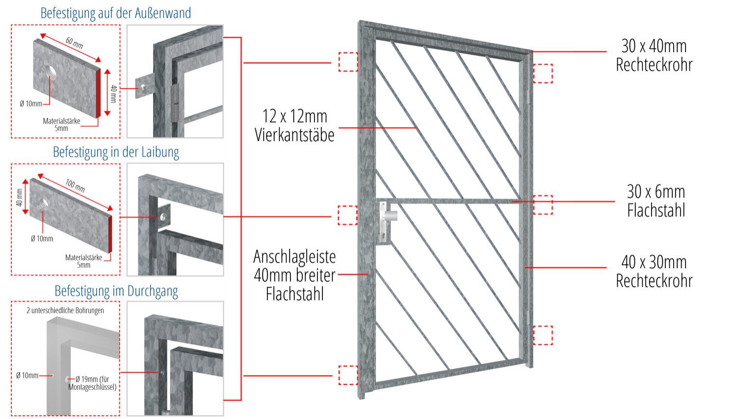 Porte grillagée en acier galvanisé Barre diagonale 2