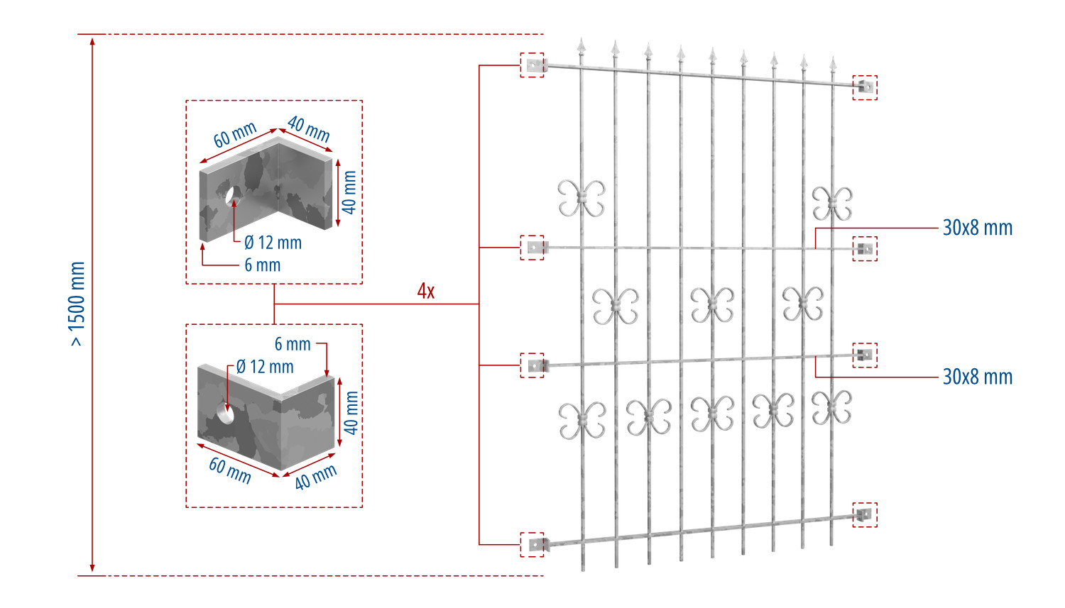 Grille de défense pour fenêtres en acier galvanisé Forêt noire