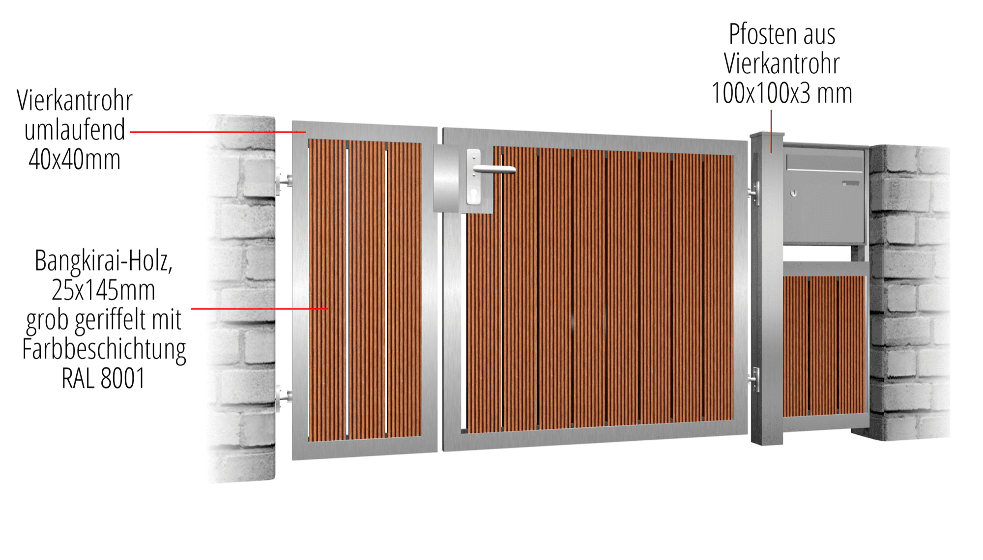 Portillon de jardin en acier inoxydable à 2 battants HFS, GE, BK