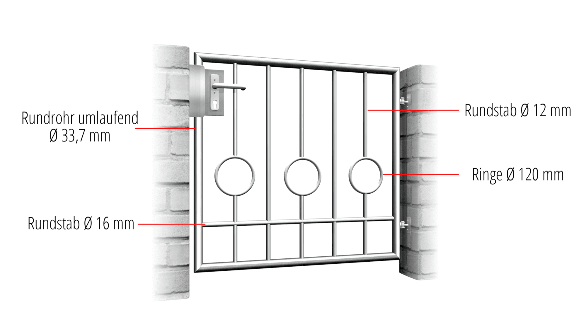 Portillon de jardin en acier inoxydable à 1 battant barre cercle 2 bas, GE