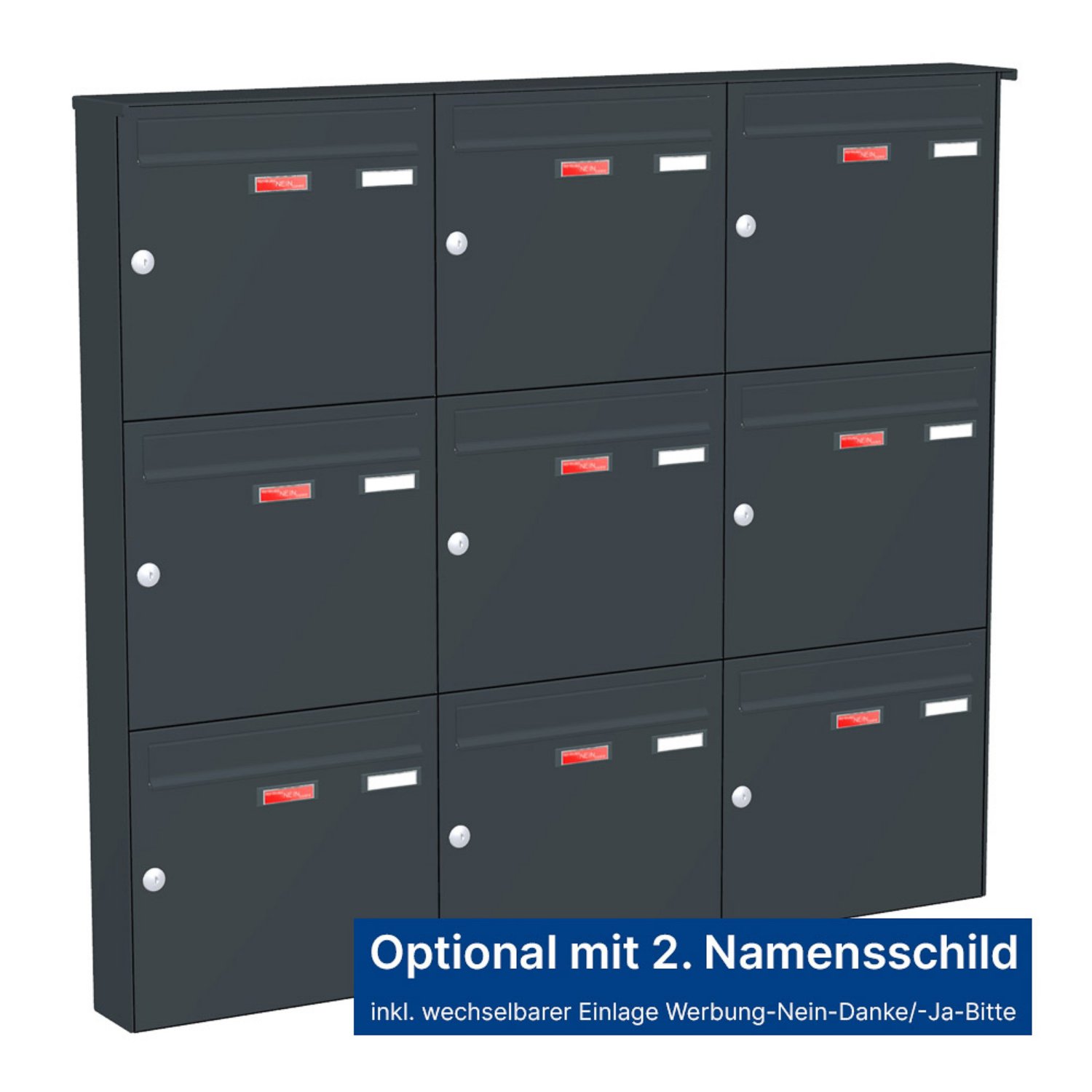 Briefkastenanlage | Aufputz | 9-fach | Senkrecht | Farbe