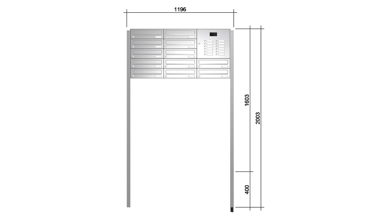Briefkastenanlage | Freistehend | 12-fach | Waagerecht | Audio | Video | Edelstahl