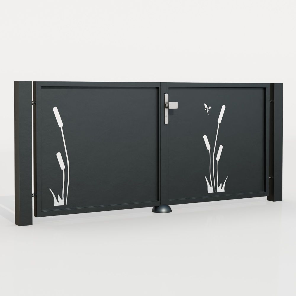 Portail de jardin en aluminium, brise-vue à 2 battants SF, GE