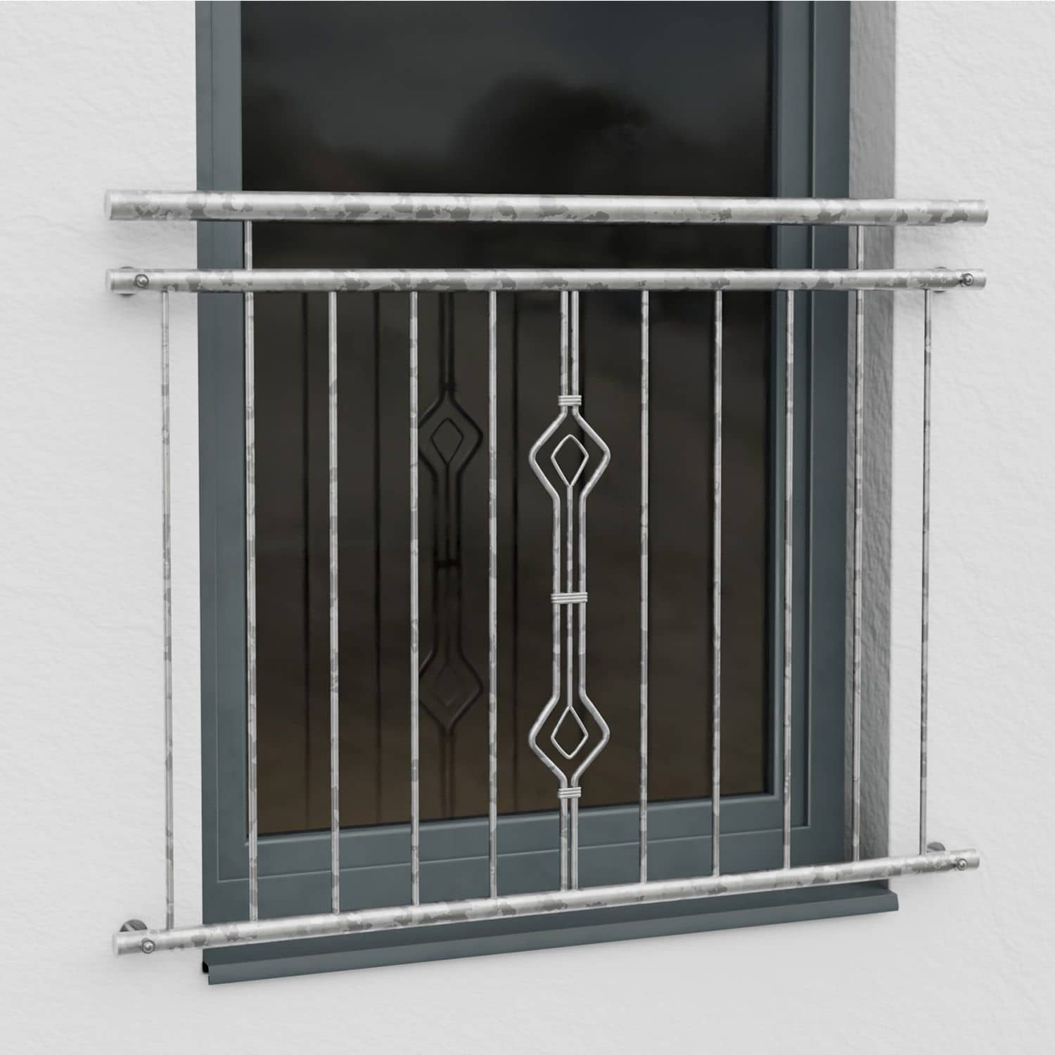 Balcon à la française en acier galvanisé ornement sablier 