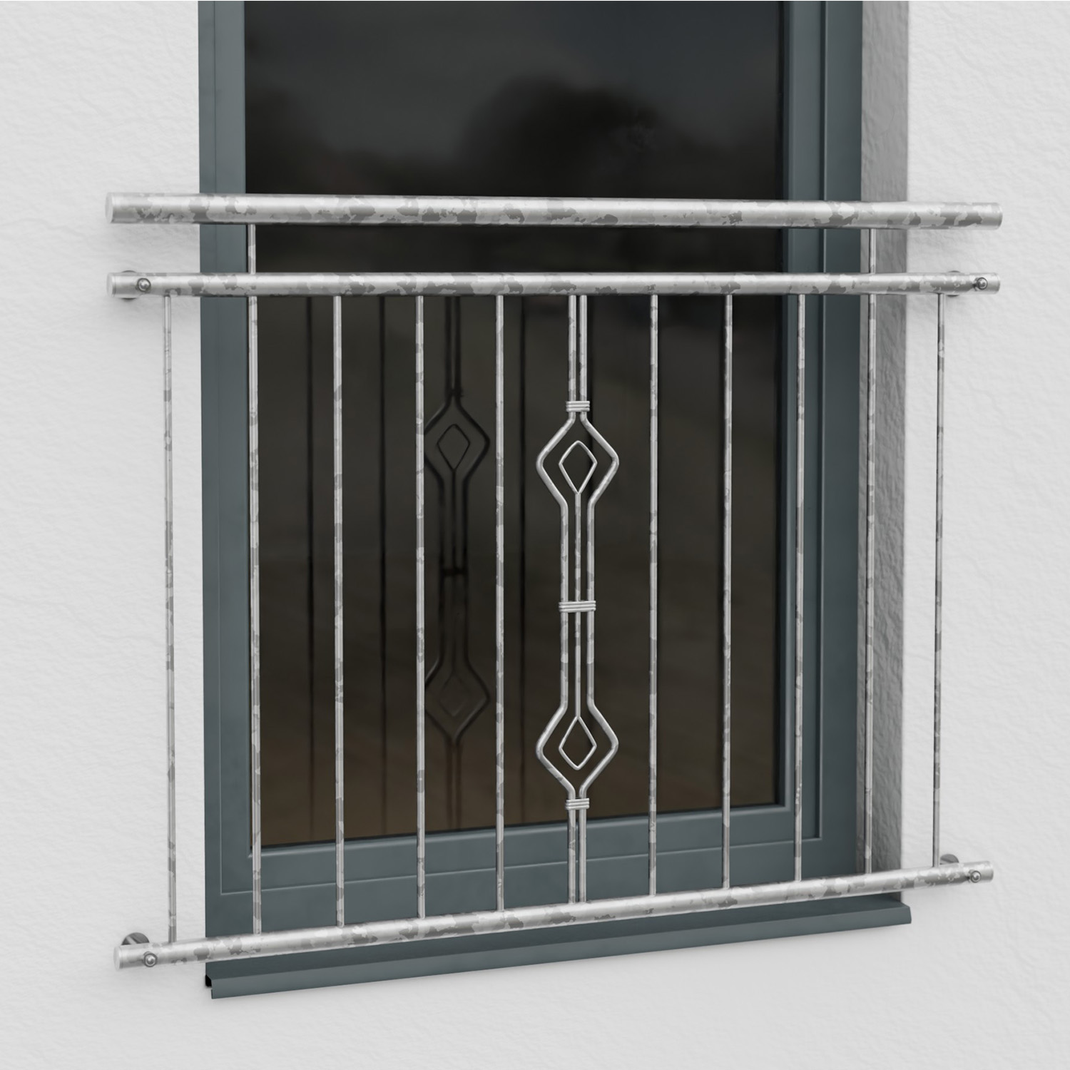 Balcon à la française en acier galvanisé ornement sablier 