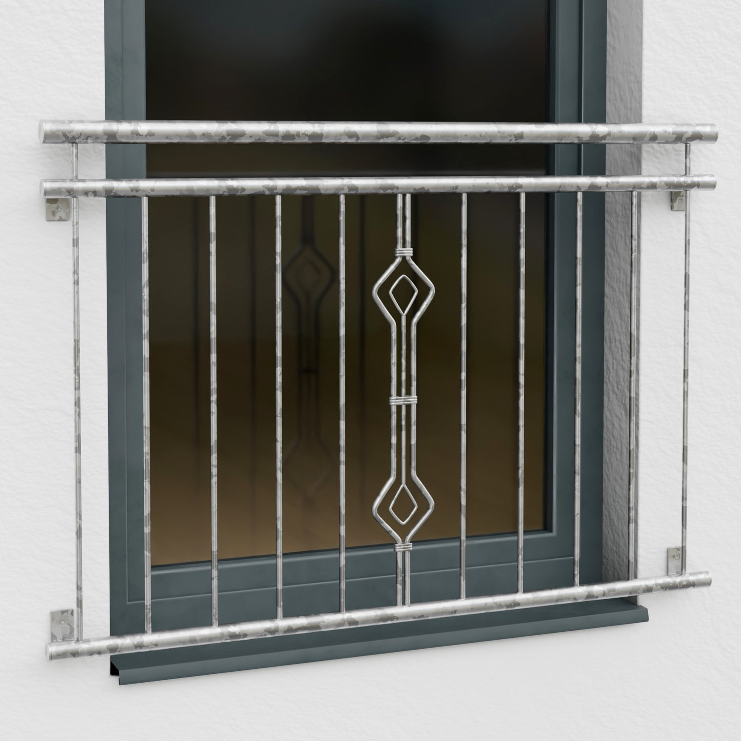 Balcon à la française en acier galvanisé ornement sablier 