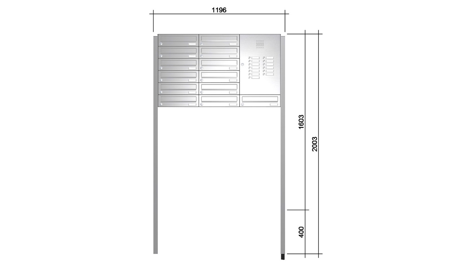 Briefkastenanlage | Freistehend | 13-fach | Waagerecht | Audio | Video | Edelstahl